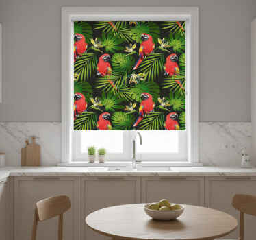 Toile fenêtre cuisine perroquets colorés sur fond gris - TenStickers
