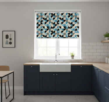 Toile fenêtre cuisine motif bauhaus bleu rétro - TenStickers