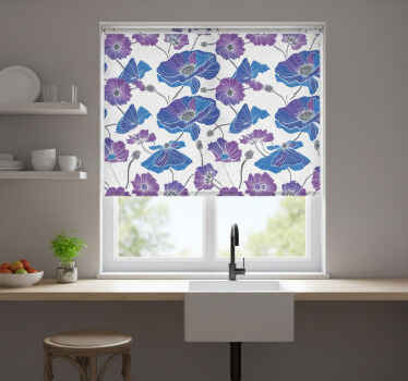 Toile fenêtre cuisine fleurs de jardin bleues et violettes - TenStickers