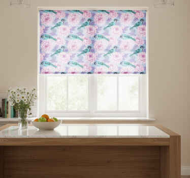 Toile fenêtre cuisine fleurs de jardin roses et oiseaux - TenStickers
