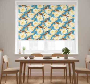 Roller blind for kitchen window aquarella birds and leaves - TenStickers