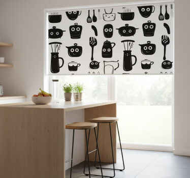 Roller blind for kitchen window with black utensils - TenStickers