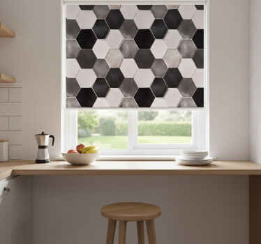 Grey hexagons roller blind for kitchen window - TenStickers