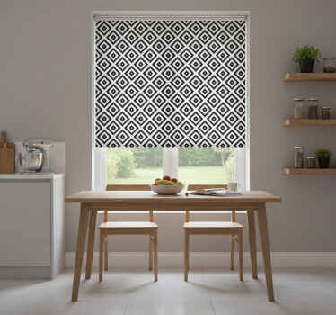 Roller blind for kitchen window in black modern squares - TenStickers