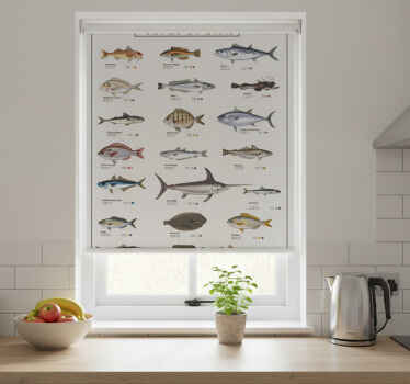 Fishes roller blind for kitchen window - TenStickers