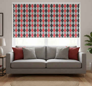 Toile fenêtre rouge motifs diamants rouges et gris - TenStickers