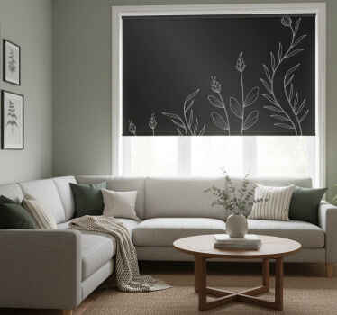 Black roller blind with elegant plant design - TenStickers