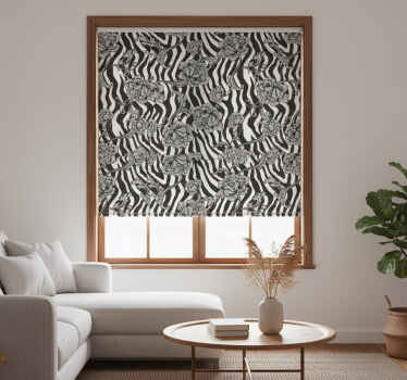 Black roller blind with zebra print and floral design - TenStickers