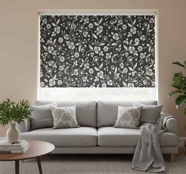 Black roller blind with abstract white floral design - TenStickers