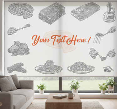 Grey blind with italian food icons and text - TenStickers