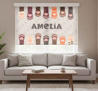 Rollo fenster beige set mit bunten katzenpfoten - TenStickers
