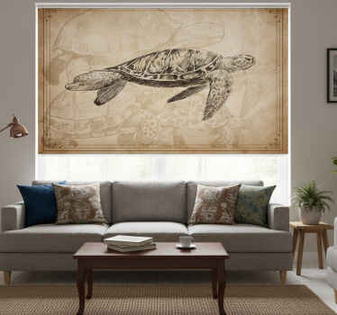 Toile fenêtre beige avec différentes tortues dessinées - TenStickers