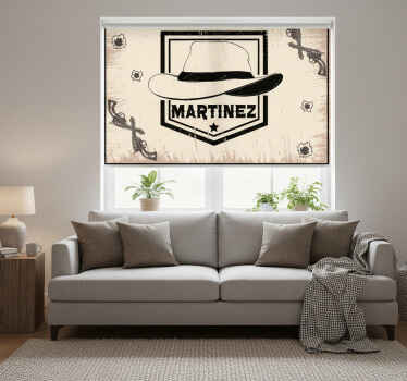 Rollo fenster beige mit cowboyhut und namen - TenStickers