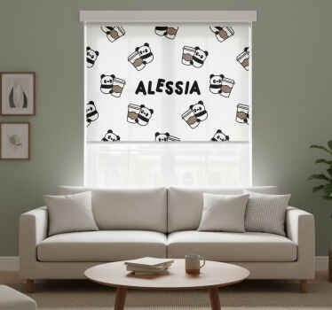 Toile noire fenêtre pandas avec nom - TenStickers