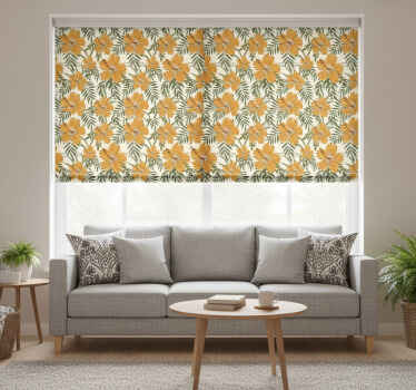 Toile fenêtre orange fleurs tropicales jaunes - TenStickers