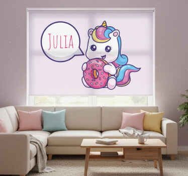Toile fenêtre violet licorne avec donut - TenStickers