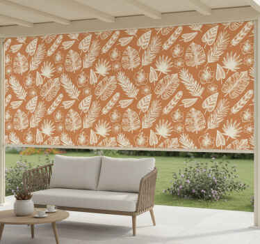 Toile fenêtre extérieur feuilles blanches sur fond orange - TenStickers
