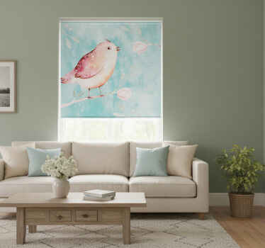 Living room blind with painted bird and white flowers - TenStickers