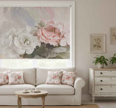 Estor enrollable salón flores blancas y rosas estilo vintage - TenVinilo
