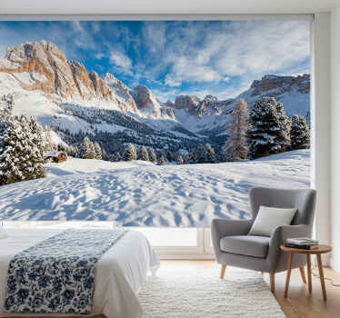 Blind bedroom snowy mountain landscape mural - TenStickers