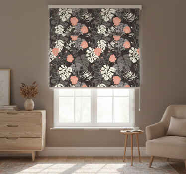 Estor enrollable habitación azulejos florales grises y rosas - TenVinilo
