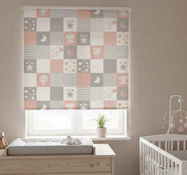 Estor enrollable habitación azulejos nórdicos con elefantes - TenVinilo
