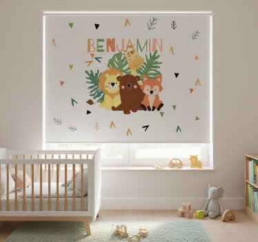 Kids roller blind cute wild animals with leaves - TenStickers