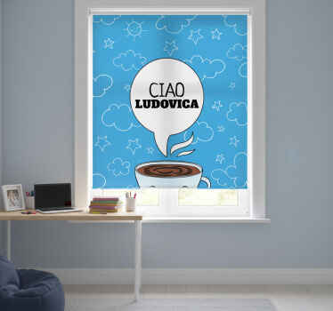 Cortina roller juvenil taza de café personalizada feliz - TenVinilo