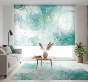 Cortina roller textura mármol turquesa y oro - TenVinilo