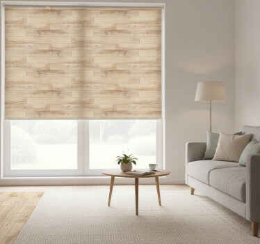 Cortina roller textura beige suelo de parquet - TenVinilo
