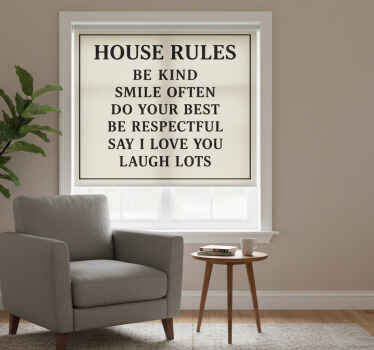 Cortina roller frase reglas básicas del hogar - TenVinilo