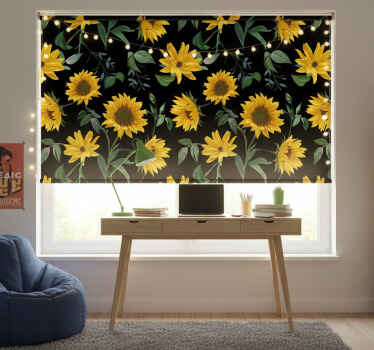 Rollo fenster schwarz sonnenblumen auf schwarzem hintergrund - TenStickers
