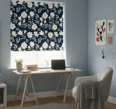Rollo fenster schwarz mit weißem blumenmuster - TenStickers