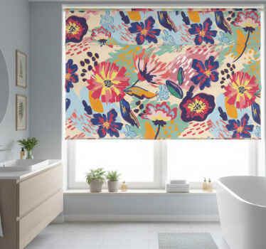 Estor enrollable baño moderno de flores pintadas - TenVinilo