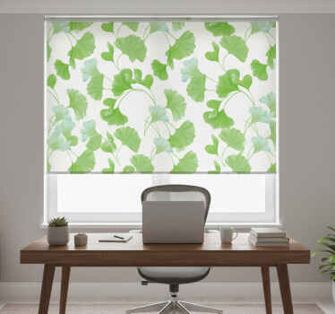 Office window roller blind in green ginkgo leaves - TenStickers