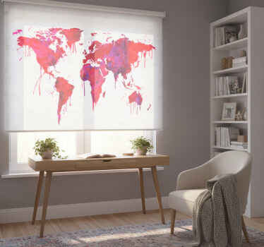 Cortina roller mapamundi mapa mundi acuarela roja - TenVinilo