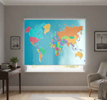 Cortina roller mapamundi mapa político colorido - TenVinilo