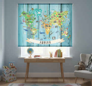 Cortina roller mapamundi mapa político azul para niños - TenVinilo