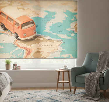 Cortina roller mapamundi caravana en el mapa mundial - TenVinilo