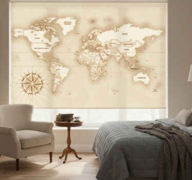 Cortina roller mapamundi mapa mundial vintage - TenVinilo