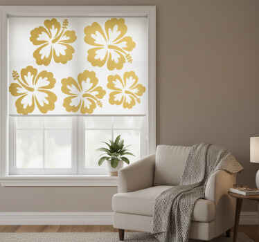 Floral roller blind gold hibiscus flower silhouette - TenStickers