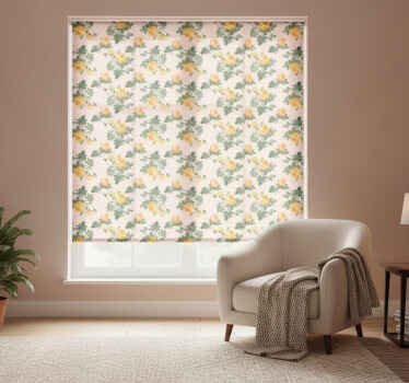 Traditional roller blind with yellow roses and green leaves - TenStickers