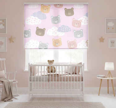Rullegardin baby minimalistisk bjørn smil rosa bakgrunn - Tenstickers