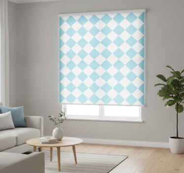 Hallway blind with blue and white squared design - TenStickers