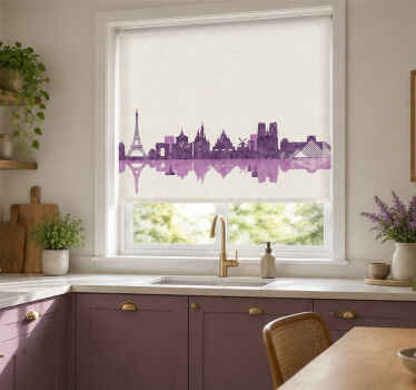 Rollo fenster lila paris skyline design - TenStickers