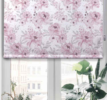 Lyserød blomst rullegardin hvid baggrund - TenStickers