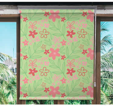 Estor floral Flores rosadas en verde - TenVinilo