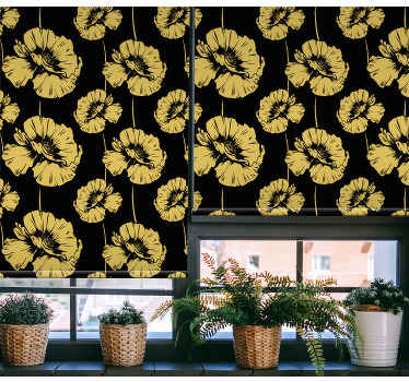 Gul och svart design Rullgardin blommig - Tenstickers