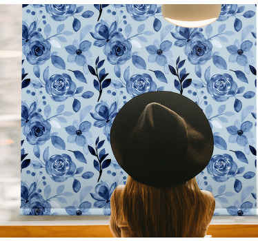 Rollo Fenster Blumen und Pflanzen blaue anordnung - TenStickers