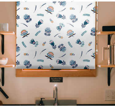 Blue folk art motif floral blind - TenStickers